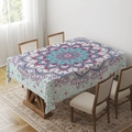 Detailed top view of a rectangle bohemian mandala tablecloth on a wooden table - Zb06-7 / 40*60cm Small Towel