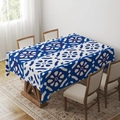 Detailed close-up of blue and white geometric floral tablecloth on wood table - Zb06-5 / 40*60cm Small Towel