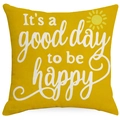 Fodera per cuscino in lino giallo con scritta It's a good day to be happy e sole - Stile Slogan Ispiratore (YMD309-4) / 45x45cm