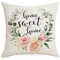 Linen pillowcase with flower wreath and home sweet home text on white background - 45x45cm / Home Sweet Home Floral Wreath (YMD310-2)