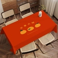 Macro shot of red festive table runner featuring orange fruit prints and festive characters - Zb08-18 / 40*60cm Small Towel
