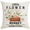 Linen decorative throw pillow cover with vintage fresh flower market bicycle and floral print - 45x45cm / Vintage Flower Market in Wood Box (YMD310-3)