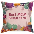 Linnen kussensloop Moederdag met bloemenrand en Best MOM belongs to me tekstontwerp - 45x45 cm / Bloemenrand Festival Patroon (YMD312-2)