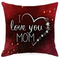 Moederdag kussensloop van linnen met 'I love you MOM' tekst en roze bloemrijk hartpatroon - 45x45 cm / Hart Belijdenis Tekst Patroon (YMD312-4)