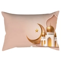 Golden moon and mosque print lumbar pillow cover in peach skin fabric for sofa - 30*50cm (No Insert) / Cream Gold Building Crescent (DRD352-5)