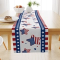 Chemin de table en lin avec drapeau américain étoiles et rayures sur table en bois - Style Étoiles et Rayures (ZQ13-3) / 33x183cm