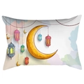 Peach skin pillowcase featuring golden moon and colorful lanterns for Ramadan sofa decor - 30*50cm (No Insert) / Hand-painted Colorful Lanterns Crescent (DRD352-6)