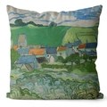 Künstlerischer Kissenbezug mit Van Goghs Ölgemälde Häuser in Auvers Landschaftsmotiv - 45x45 cm / Kurzplüsch Doppelseitig (Nur Bezug) / Häuser in Auvers Muster (MMS01-2)