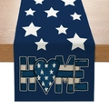 Patriotic 4th of July table runner with blue star pattern and HOME letter design - HOME Star Heart (ZQ14-2) / 33x183cm