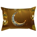 Peach skin pillowcase featuring golden Ramadan moon and lantern patterns on blue - 30*50cm (No Insert) / Brown Gold Crescent Retro Pattern (DRD352-13)