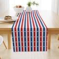 Close-up of American Independence Day table runner with red blue stripes and white stars - Red White Blue Vertical Stripes Stars (ZQ13-10) / 33x183cm