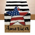Independence Day table runner with American flag star and America text on wood background - B&W Stripe America Star (ZQ14-4) / 33x183cm