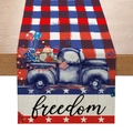 Détail du chemin de table Fête de l'Indépendance avec camion vintage et carreaux bleus - Camion Bleu Freedom Carreaux (ZQ14-5) / 33x183cm