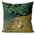 Künstlerischer Kissenbezug mit Ölgemälde-Motiv, Kind im Grünen und Waldlandschaft - 45x45 cm / Kurzplüsch Doppelseitig (Nur Bezug) / Kind mit gelbem Hut (MMS01-4)