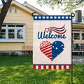 Detail of linen Independence Day garden flag with Welcome text and USA heart design - Welcome Love Heart Pattern (HYQ19-5)
