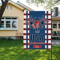 Detail of USA Independence Day garden flag with fireworks design on textured burlap fabric - Independence Day Fireworks Theme (HYQ19-1)