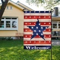Detail of double-sided burlap American garden flag with Welcome text and stars stripes - Welcome Star Pattern (HYQ19-9)