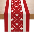 Détail d'un chemin de table en lin avec des étoiles rouges et des pois décoratifs - Rouge Rayure Étoile (ZQ14-9) / 33x183cm