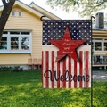 Double-sided linen American Independence Day garden flag with In God We Trust red star - Rustic Welcome Star Flag (HYQ19-4)