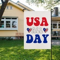 Bandiera da giardino in lino con testo USA ALL DAY e cuori decorativi in un cortile - HYQ17-12