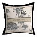 Detail of European retro pillowcase with tropical jungle sketch and stay beautiful text - Jungle Adventure Sketch Print (STAY BEAUTIFUL)
