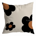 Detail showing high-quality fabric texture and abstract flower design with FLOWER text - Abstract Black and Brown Triple Flower Print