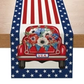 Détails du chemin de table en lin avec camion rouge et motif d'étoiles patriotiques USA - USA Rétro Camion Rayure (ZQ14-16) / 33x183cm