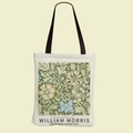 Πάνινη τσάντα με φλοράλ τύπωμα William Morris και μαύρες λαβές από βαμβάκι - Πράσινο και Γκρι-Μπλε Φύλλωμα (FBD002-4)