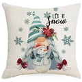 Blauwe kerstkussenhoes met kabouterontwerp en Let It Snow tekst met sneeuwvlokken - 45x45 cm / Kabouter en Sneeuwpop (YMD336-2) / Alleen hoes