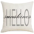 Linen blend square pillow cover featuring gray HELLO sunshine floral print design - 45*45cm (No Insert) / Beige Hello Text Style (YMD355-1)