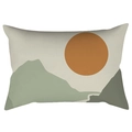 Close-up of fabric texture on lumbar pillow with abstract landscape and sun design - 30x50cm Without Insert / CRD63-31 Style