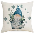 Blauwe Kerst kabouter kussenhoes met sneeuwvlokpatronen op linnen textuur stof - 45x45 cm / Stippenhoed Kabouter (YMD336-4) / Alleen hoes