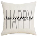 Linen pillow cover with Daisy print and HAPPY summer text for home sofa decor - 45*45cm (No Insert) / Beige Happy Text Style (YMD355-3)