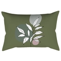 Detail of rectangular olive green lumbar pillow with minimalist botanical leaf print - 30x50cm Without Insert / CRD63-14 Style