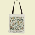 Πάνινη τσάντα με φλοράλ σχέδιο William Morris και μαύρους ιμάντες ώμου για ψώνια - Vintage Μπεζ Βοτανικό Μοτίβο (FBD002-8)