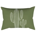 Detail of rectangular green pillowcase featuring minimalist white cactus plant line art - 30x50cm Without Insert / CRD63-16 Style