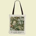 Πάνινη τσάντα με φλοράλ τύπωμα William Morris και μαύρα χερούλια σε μπεζ χρώμα - Σκούρο Πράσινο και Κεραμιδί (FBD002-10)