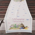 Runner da tavola pasquale con coniglietti, cesti di tulipani e bordo blu - 33*183cm / Bordo Blu Tulipano e Lepre (ZQ09-2)