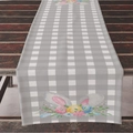 Runner da tavola pasquale a quadretti grigi con motivi di coniglietti e uova - 33*183cm / Orecchie di Coniglio a Quadri Grigi e Uova (ZQ09-3)