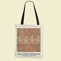 Λευκή βαμβακερή τσάντα με vintage φλοράλ σχέδιο William Morris, πουλιά και μαύρες λαβές - Καφέ Vintage Ανθικό και Πουλί (FBD002-12)