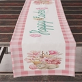 Pink plaid Easter table runner with Happy Easter text and bunny patterns on wood - 33*183cm / Pink Plaid Happy Easter (ZQ09-5)