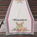 Easter table runner with cute cartoon bunny, floral eggs and green checkered border - 33*183cm / Floral Rabbit and Mint Plaid (ZQ09-6)