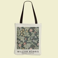 Λευκή υφασμάτινη τσάντα με φλοράλ σχέδιο William Morris και μαύρα χερούλια μεταφοράς - Vintage Πράσινο και Κεραμιδί Φύλλα (FBD002-13)