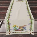 Easter table runner with cute bunny and colorful eggs on textured cream fabric - 33*183cm / Beige Base Rabbit and Daffodil (ZQ09-7)