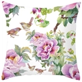 Square peach skin pillowcase with purple peony and bird print on white background - 18x18 Inch / Purple Peony Bird (DRD368-5)
