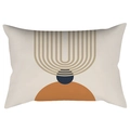 Dettaglio della fodera per cuscino rettangolare con motivi geometrici moderni arancio e blu - 30cm x 50cm / Geometria Astratta a Tre Toni (CRD62-24)
