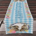 Happy Easter table runner with blue plaid pattern featuring rabbits and colorful eggs - 33*183cm / Blue White Plaid Happy Easter (ZQ09-8)