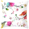 Floral bird print peach skin pillowcase with pink roses and colorful butterflies - 18x18 Inch / Red Rose Hummingbird (DRD368-7)