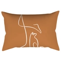 Dettaglio della federa lombare arancione con motivo minimalista di gatto a linee - 30cm x 50cm / Gattino Minimalista Astratto (CRD62-19)