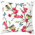 Floral bird print peach skin pillowcase with colorful birds and pink blossoms - 18x18 Inch / Yellow Belly Bird (DRD368-8)